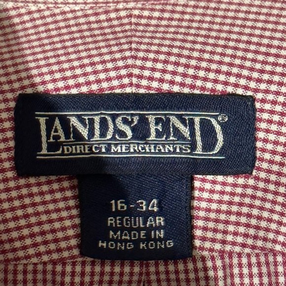 Lands’ End Men’s Size 16-34 red check  button down cotton shirt - Picture 4 of 6
